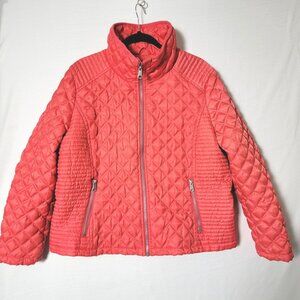 Marc New York Andrew Marc Womens Quilted Puffer Jacket Sz XXL Zip Pockets Coral